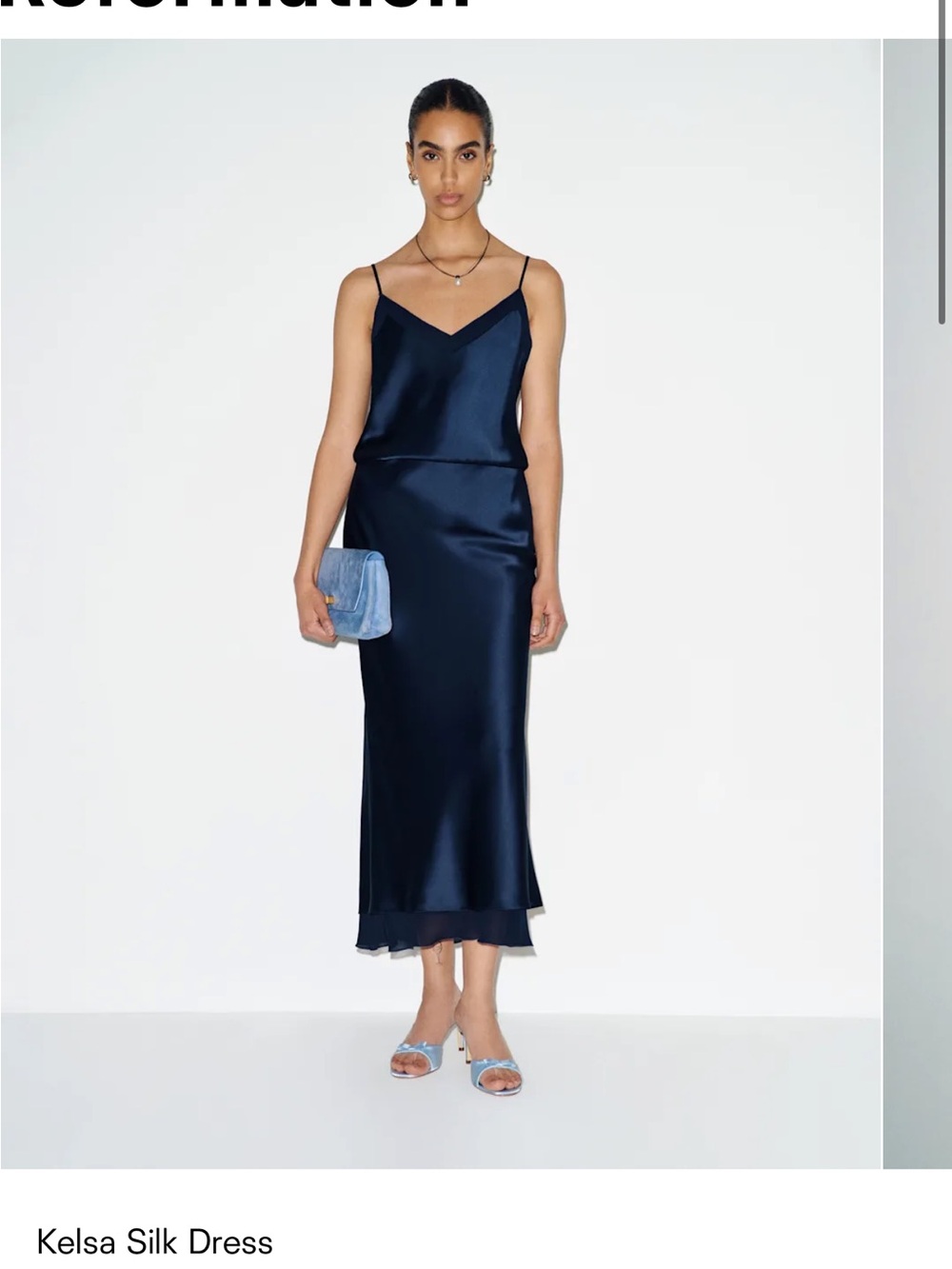 Reformation Kelsa Silk Slip Dress - Navy